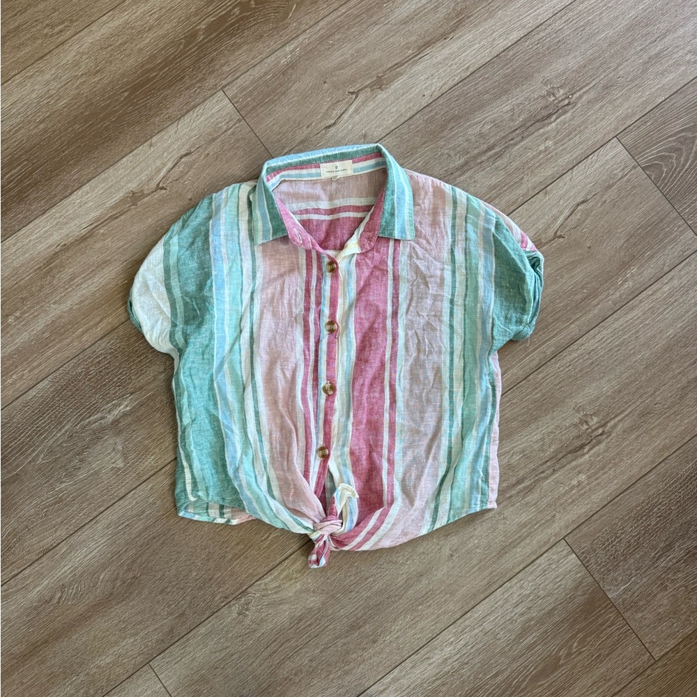 Thread & Supply Pastel Striped Button Crop Top